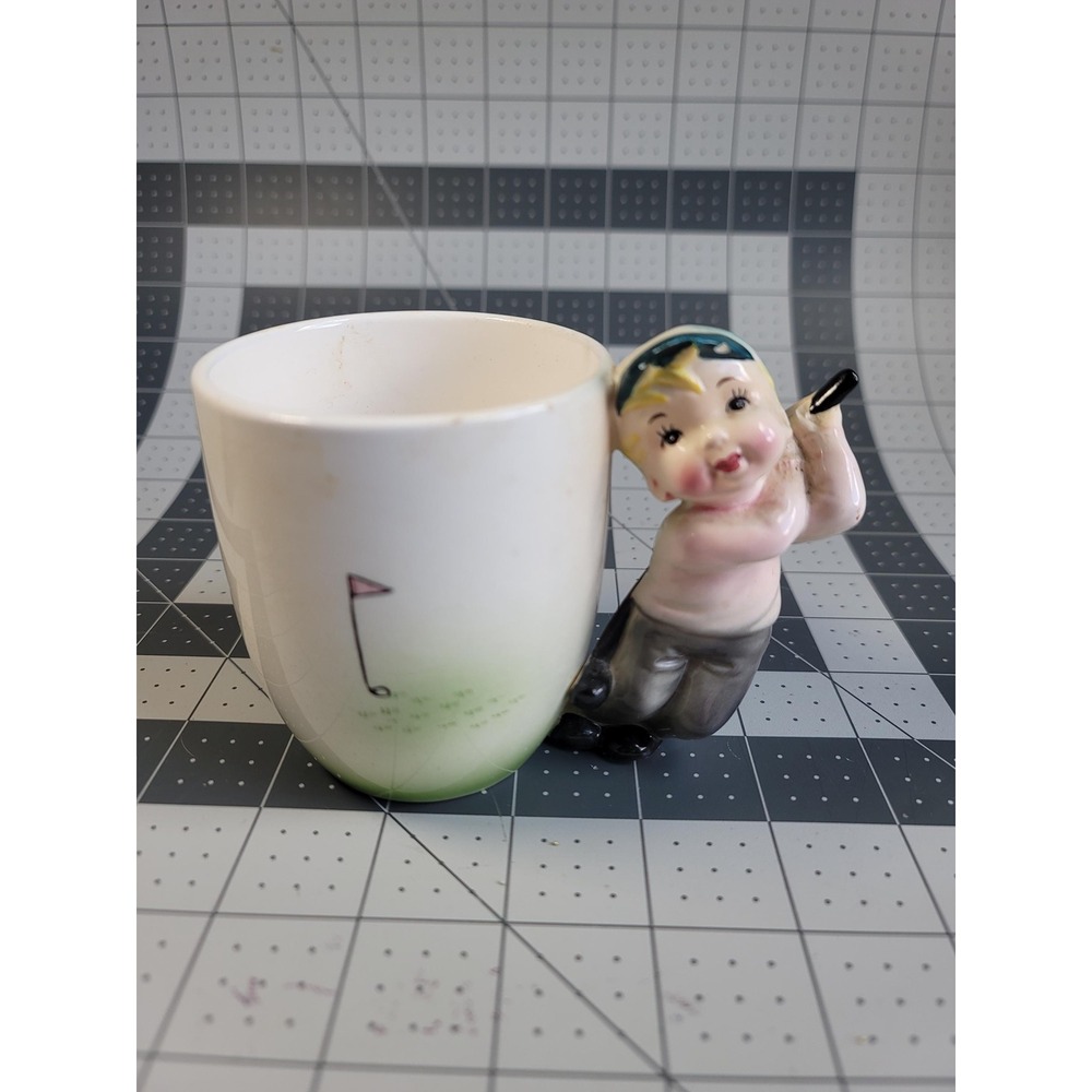 Vintage Relpo Japan Coffee Mug Mid Century Little Boy Golfer Golf